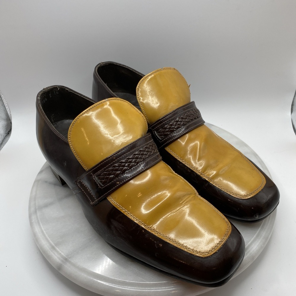 Father and Son Loafers Men's 19.5D Patent Leather Brown / Yellow Dress Shoes - Picture 7 of 16